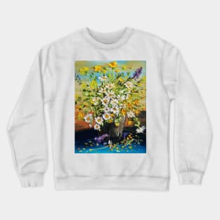 rainbow of daisies, flowers in vase, flowers outside, daisies in vase painting Crewneck Sweatshirt